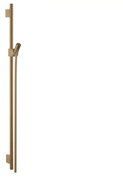 AXOR Brausestange in gebürstetem Bronze-Finish. Vertikal montiert mit einem flexiblen Brauseschlauch. Schlichtes Design für die Badezimmergestaltung.